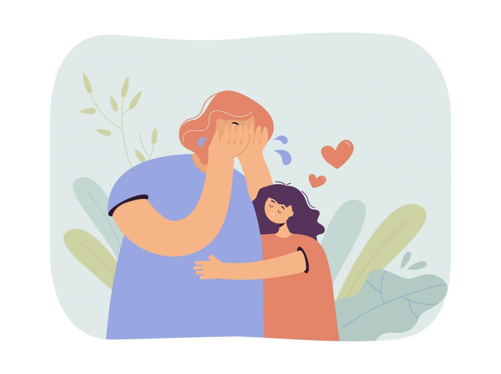 ilustração com pessoa abraçando outra chorando pata ilustrar texto sobre como ser um bom ouvinte