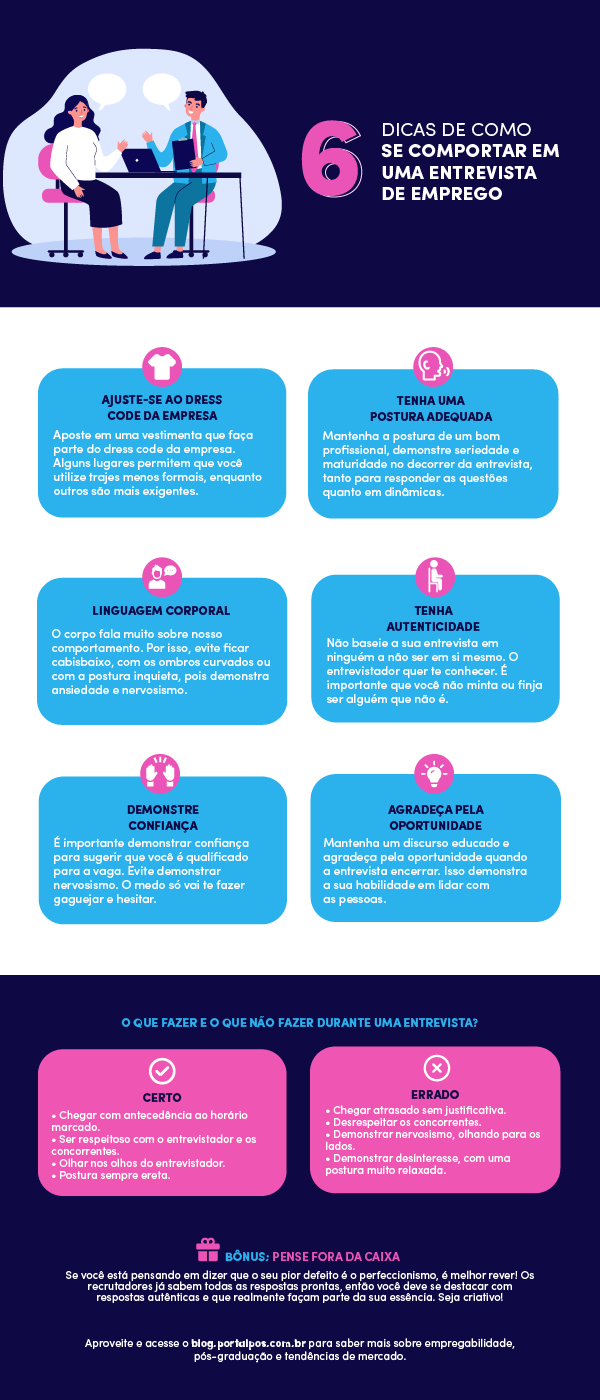 Imagem do Infográfico 6 dicas de como comportar em uma entrevista de emprego