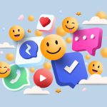 emojis e símbolos de redes sociais para ilustrar texto sobre cursos livres de comunicação